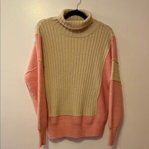 AndtheWhy Colorblock Turtleneck Sweater - Beige and Pink Size M/L